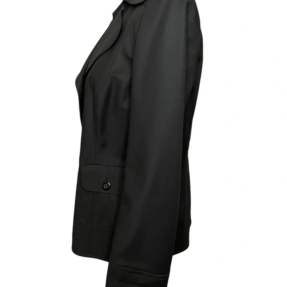 Ellen Tracy Black Blazer Cotton Spandex Wide Notch Collar Three Button Size 10